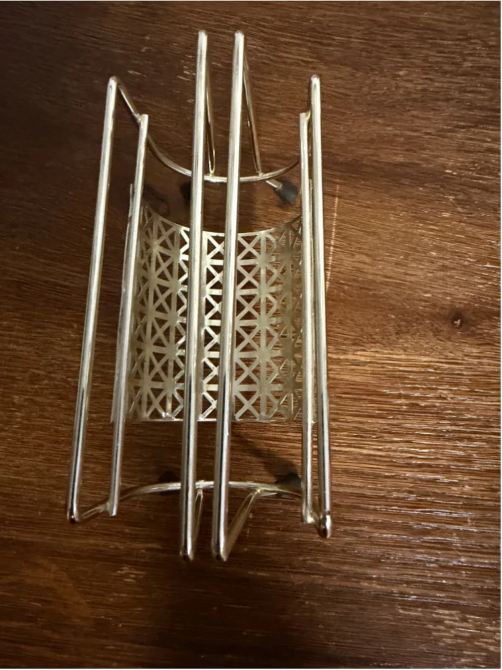 Vintage Mid Century Modern Brass Tone Metal Napkin Holder Letter Mail Rack Desk